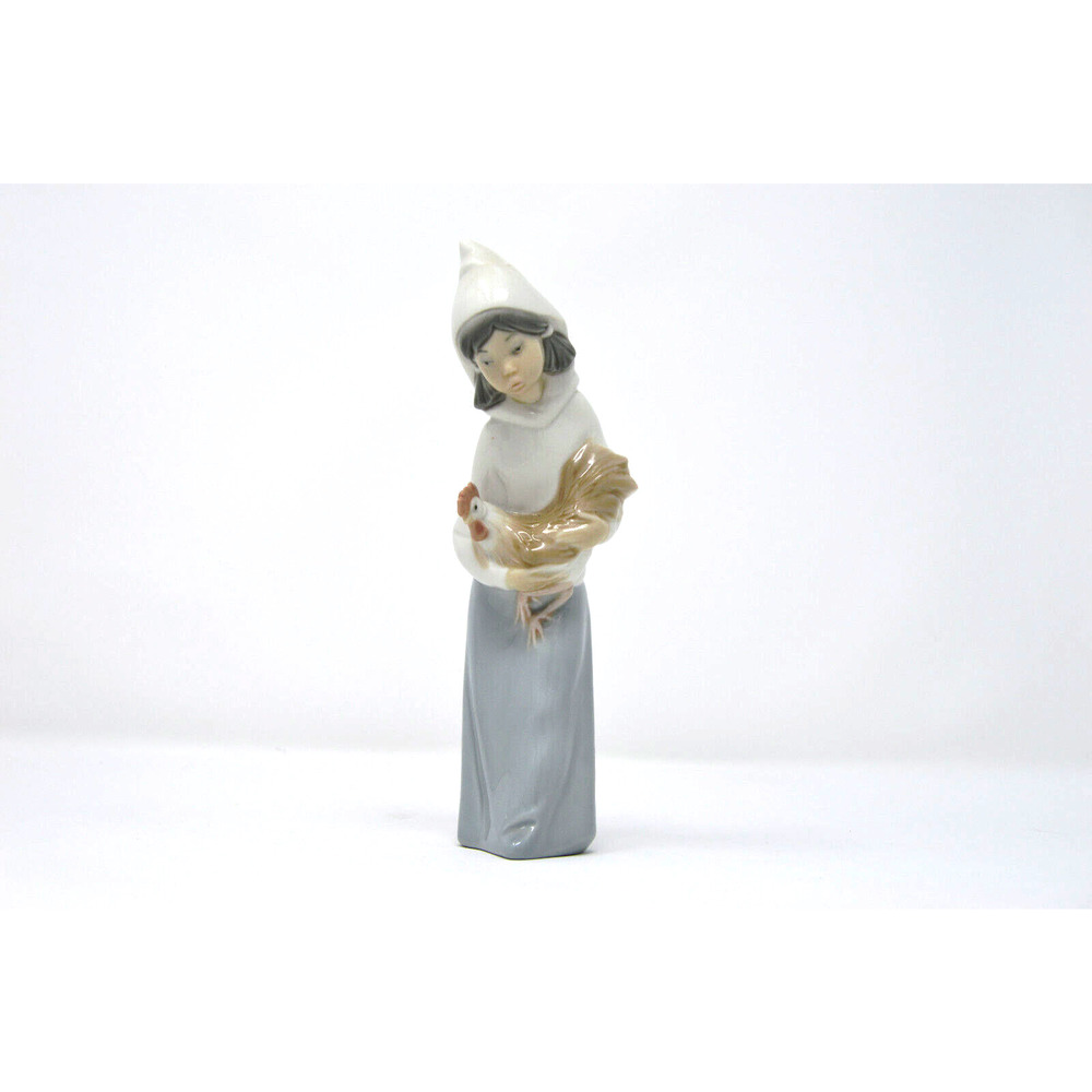 Lladro Rare Matte Finish Girl with Rooster chicken 8" #4677 Juan Huerta DsVa